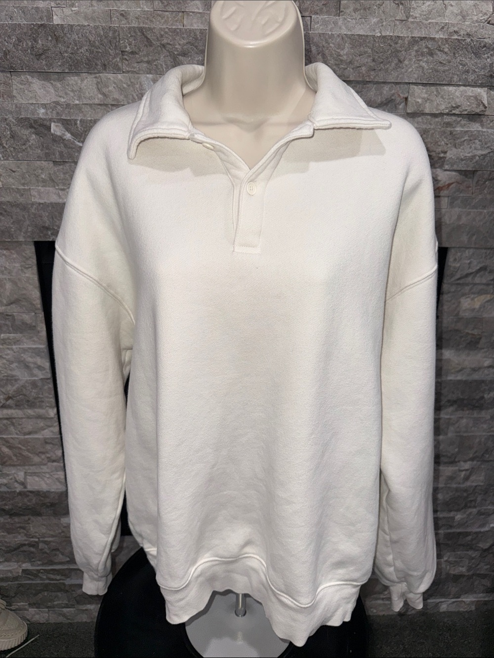 TNA Aritzia Cozy Fleece Boyfriend Polo Sweatshirt